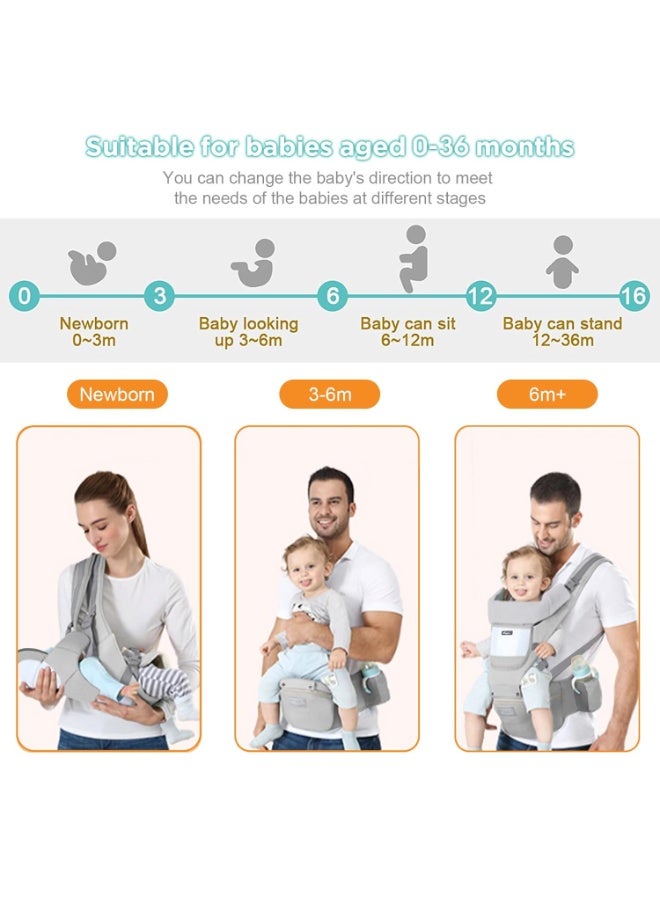 أل أيه بريشوس حامل أطفال للورك مع مقعد قابل للفصل للورك ودعامة للرأس، حامل أطفال 6 في 1 بتصميم مريح على شكل حرف M، مناسب للأطفال حديثي الولادة وحتى سن المشي، أحزمة كتف قابلة للتعديل، حامل زجاجة وجيب تخزين - Image 2